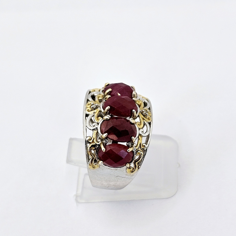 Genuine Rubies & Diamond Ring in Palladium Sterling Silver 18k Sz 6! See 2nd Pic - Picture 4 of 9